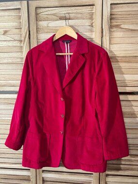 Lands' End Fuchsia Pink Corduroy Blazer Size 16W Like New